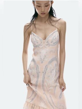 H&M Tiered Strappy Dress In Dusty Pink Size Small NWT